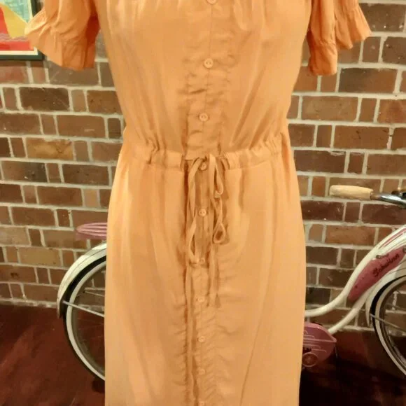 Beautiful π Peachy Orange Off Shoulder Or On Cinch Waist Semi Hi-Low Dress π - Picture 6 of 16